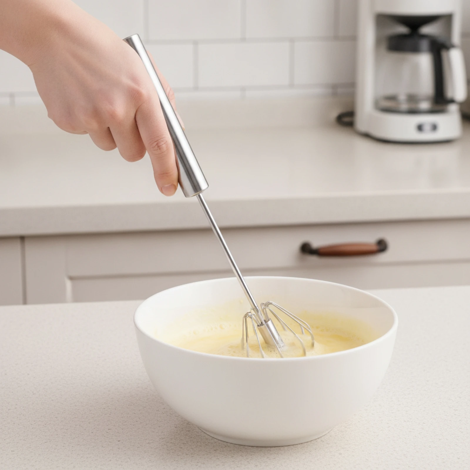 Semi-Automatic Whisk Manual Hand Push Whisk Easy to Clean Rustproof for Bakers, Baking, Kitchen