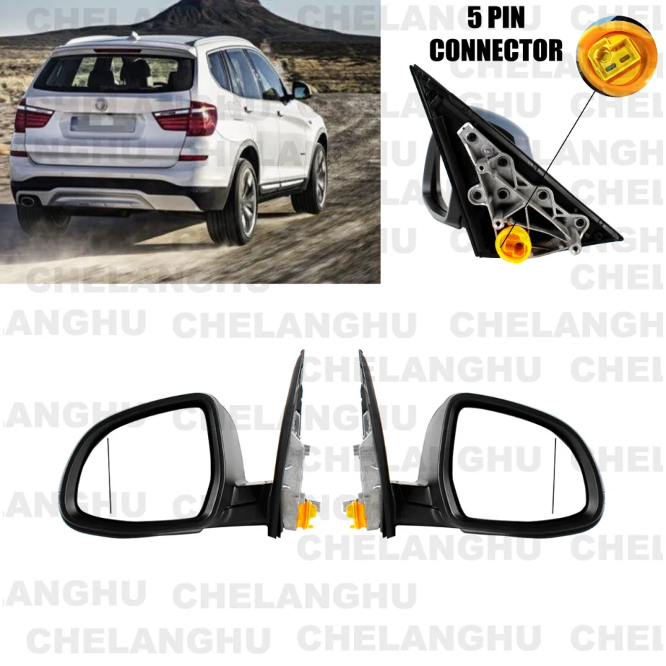 

Pair For BMW X3F25 2014 2015 2016 2017 Car-styling 5 Pins Heated Power Adjust Left+Right Primed Rearview Mirror Assembly