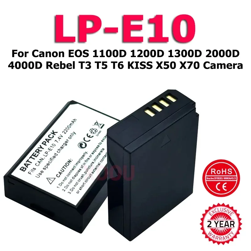 XDOU 7.4V 2200mAh LP-E10 Battery For Canon EOS Rebel T3, T5, T6, T7, Kiss X50, Kiss X70, EOS 1100D 1200D1300D 2000D Camera