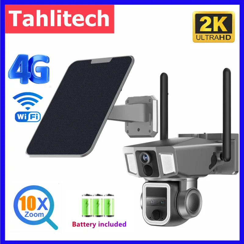 

2K 4G+Wifi Solar Camera Outdoor IP Camera 4MP 4G Wireless PTZ Security Camera Dual Lens 10X Zoom Two Way Audio Human Detection