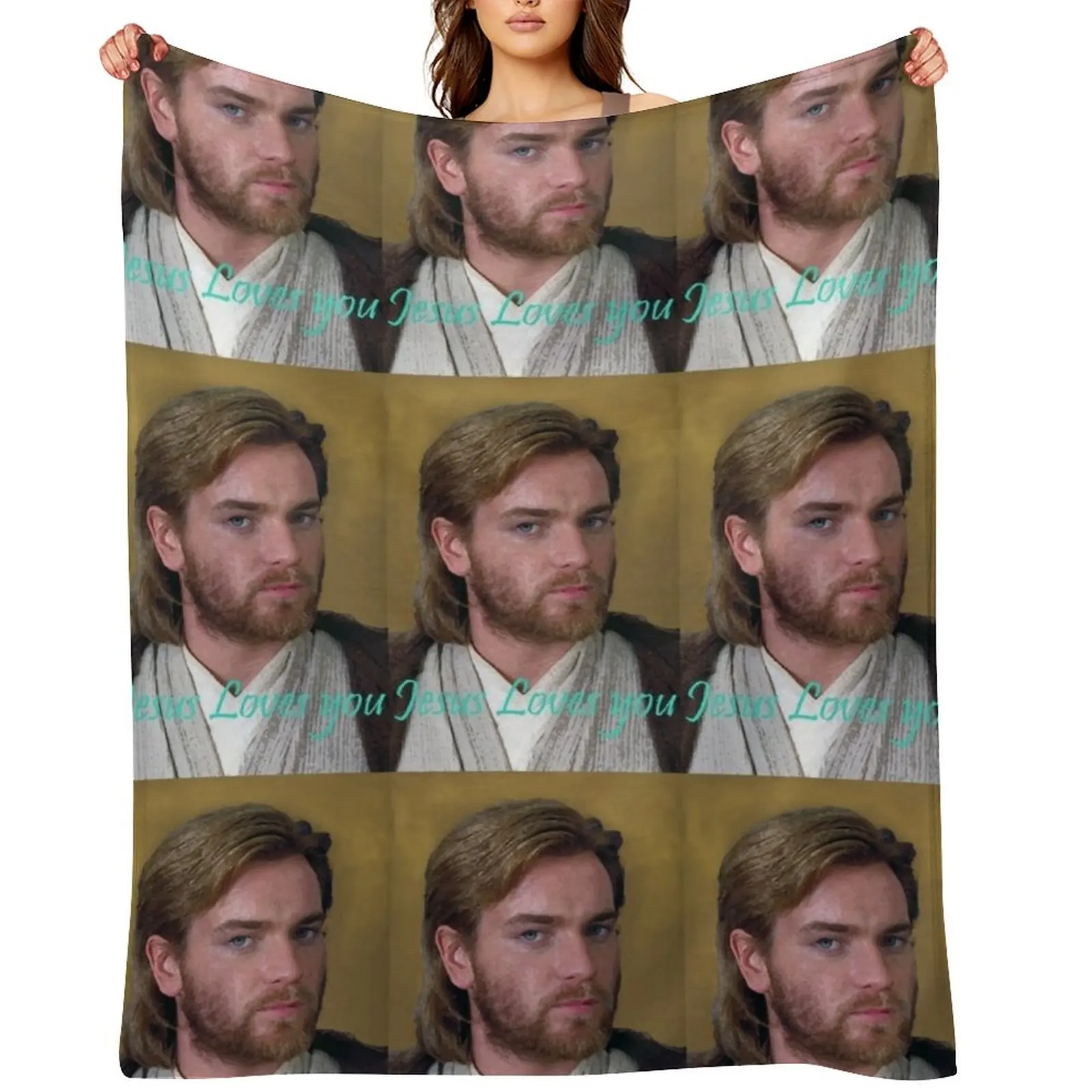 

Space Jesus Loves You (Ewan McGregor) Throw Blanket Decorative Sofas Beach Designers halloween Blankets