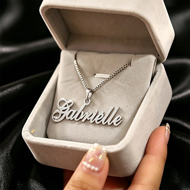 Collier personnalisé multi-styles avec pendentif chaîne à maillons, chaîne cubaine, lettres nominatives, en acier inoxydable