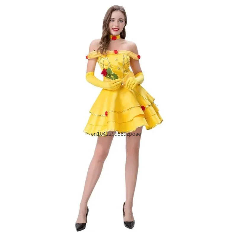 Frauen Halloween Prinzessin Belle Kostüm Junge Dame Geburtstag Party Schneewittchen Aurora Kleid Ballkleider 2024