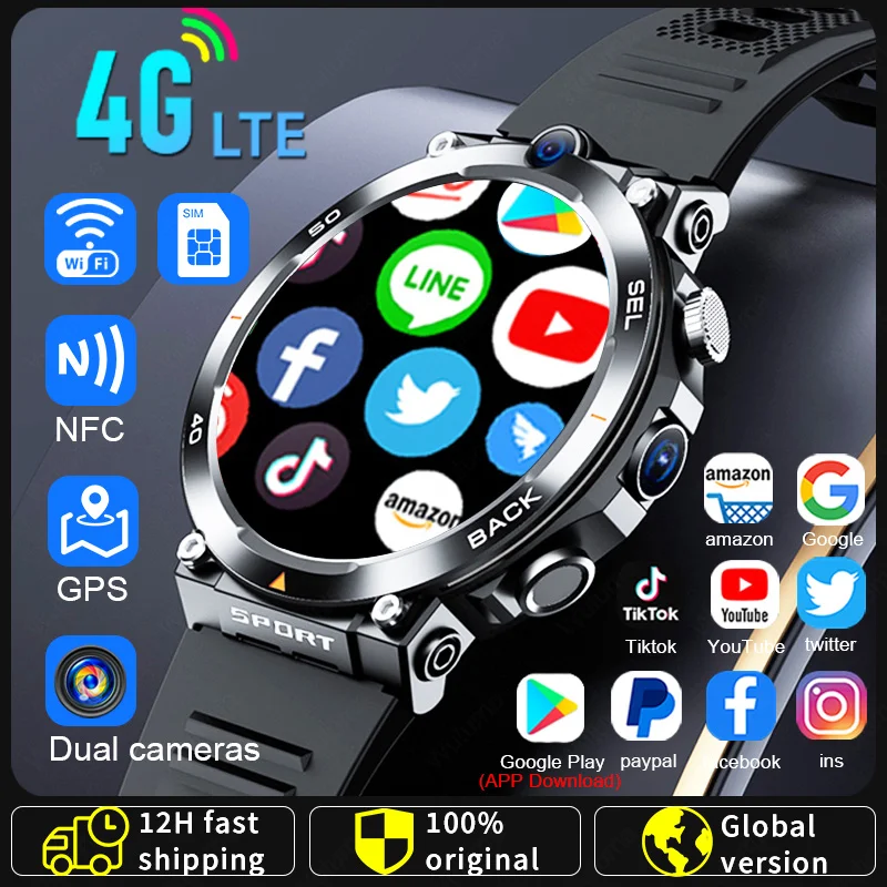 4G LTE Smartwatch with Wifi Download APP Software Dual Camera Video Calls 1.39