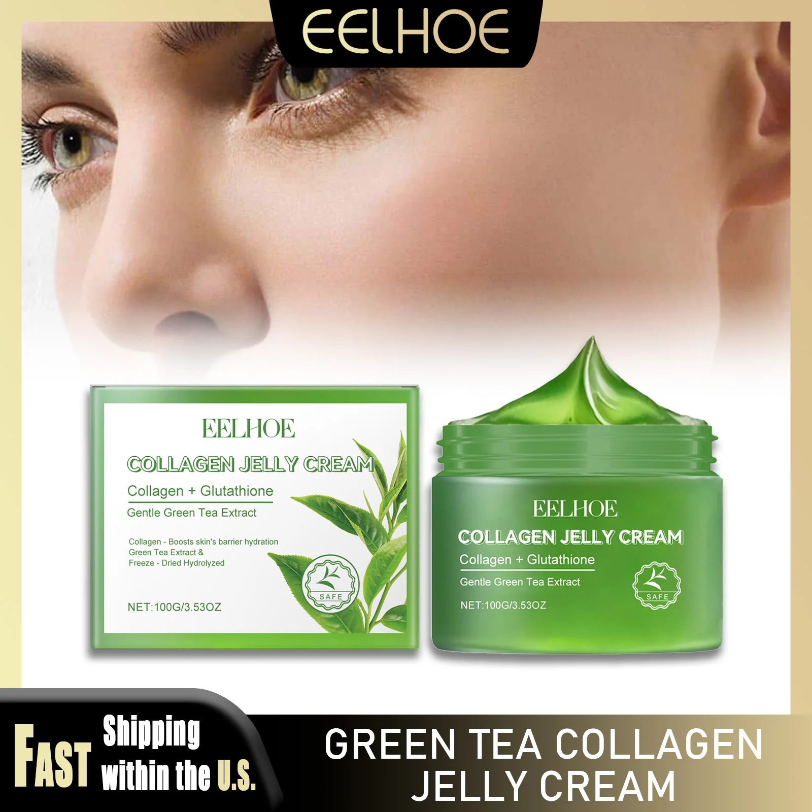 

EELHOE Collagen Jelly Cream Green Tea Gel Facial Hydration Moisturizing Increase Skin Elasticity Fade Lines Smooth Skin Care