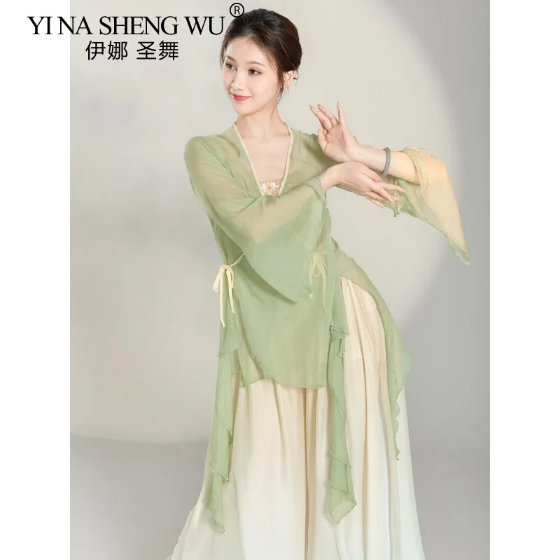 Costume da danza classica da donna Copricostume da fata velato e fluido Abito da performance tradizionale cinese Abbigliamento da allenamento moderno Ragazza per adulti