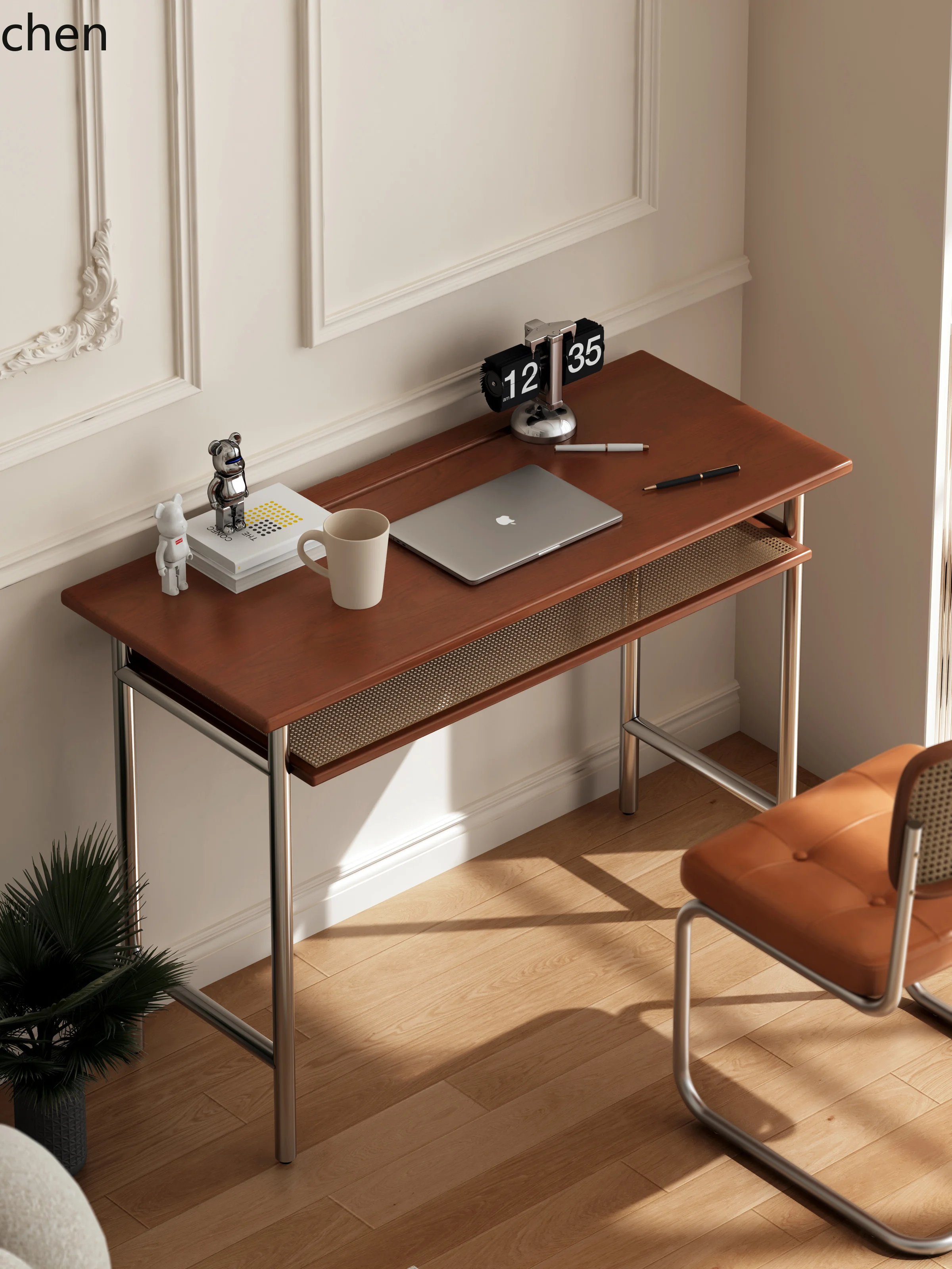 

HTT Retro Solid Wood Desk Small Apartment Computer Writing Office Desk Bedroom Makeup Ultra Narrow