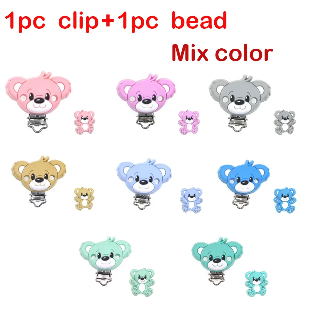 Kovict 1/2 Set Cartoon Animals Baby Silicone Bead Clips Dummy Holder Food Grade DIY Pacifier Chain Necklace Jewelry Accessories