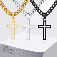 Vnox Men's Hollow Cross Pendant Necklace 50cm, Stainless Steel Pendant 17.5x30mm Black Gold Silver Color Link Chain Jewelry Gift