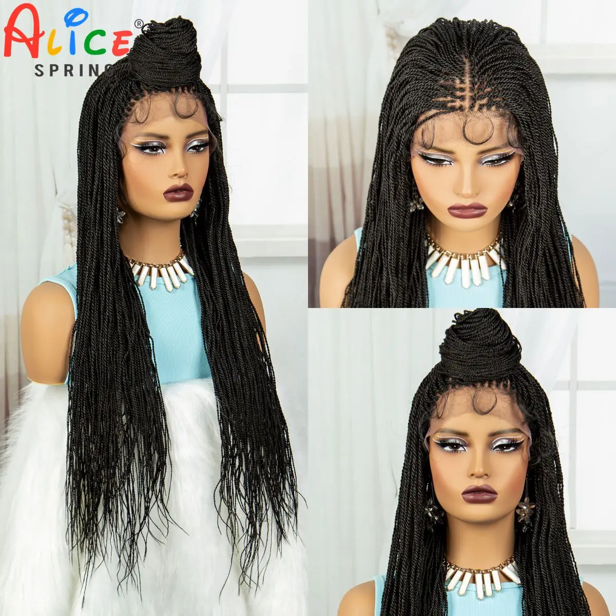 30 Inch Straight Braided Wigs Synthetic Lace Front Knotless Braids Wigs with Baby Hair for Black Women Tightly Braiding Hair Wig