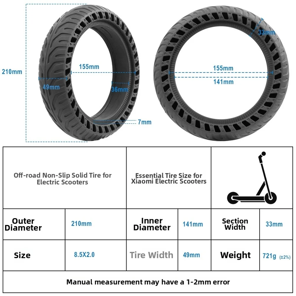 For Urban Commuting 8.5x2.0 Solid Tire Puncture Proof Electric Scooter Tire Electric Scooter Grooved for tread Pattern