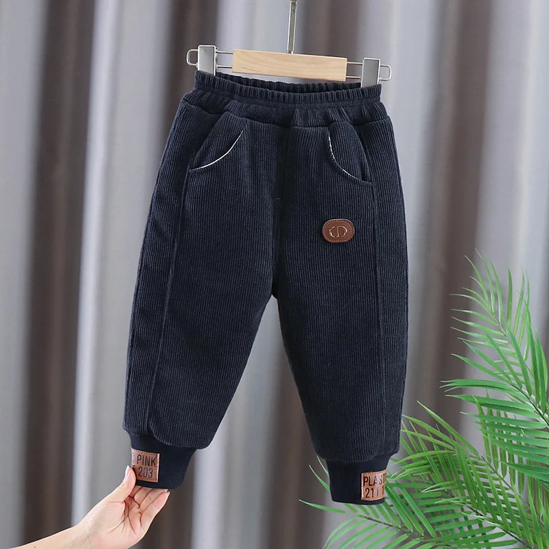 Baby Boy Fce Lined Cotton Pants Autumn Winter Sle Inteated Velvet Warm Trousers for Toddlers And Infants