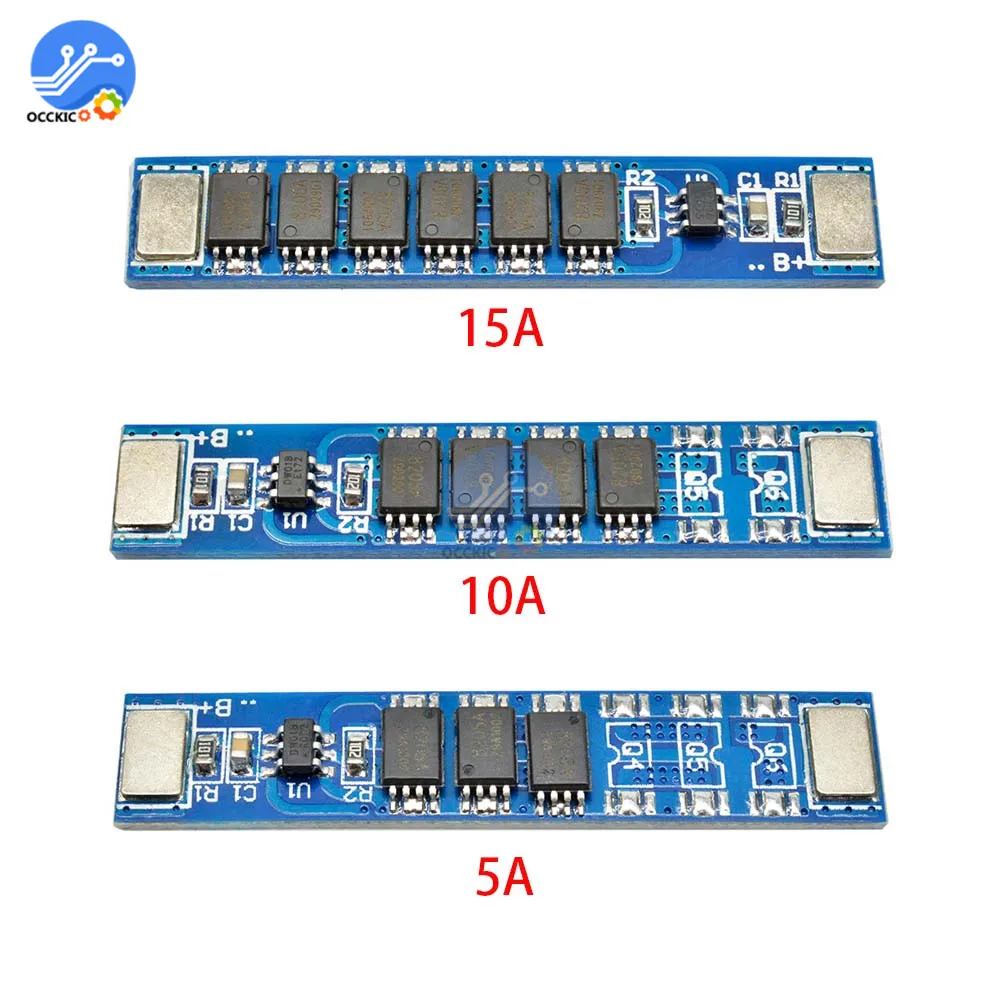 Placa de protección de carga de batería de litio BMS 1S 5A 10A 15A 3,7 V 18650, 3MOS 4MOS 6MOS PCM, protección de sobrecarga para batería 18650
