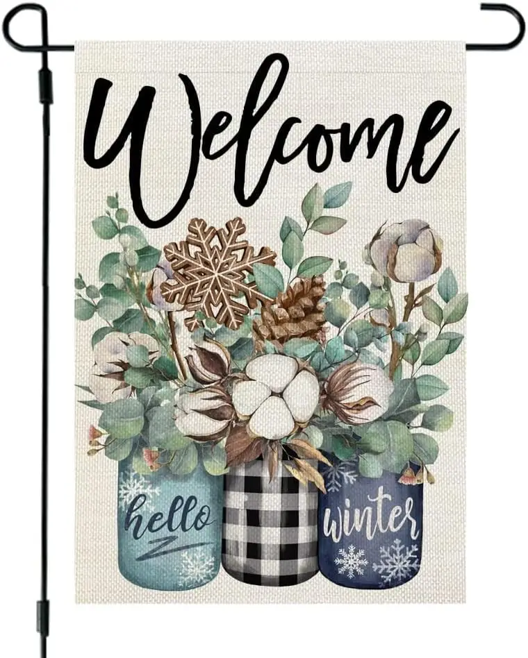 Winter Garden Flag Floral Mason Jar 12x18 Inch Small Double Sided Yard Decorative Holiday Seasonal Outside Welcome Burlap Farmh