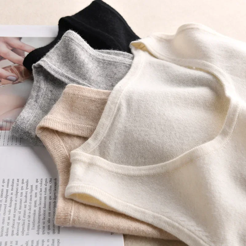 2024 New Cashmere Camisole Wool Vest Top Knitted Top With Solid Color Round Neck Wool Bottoming Shirt Inside And Outside Comfort