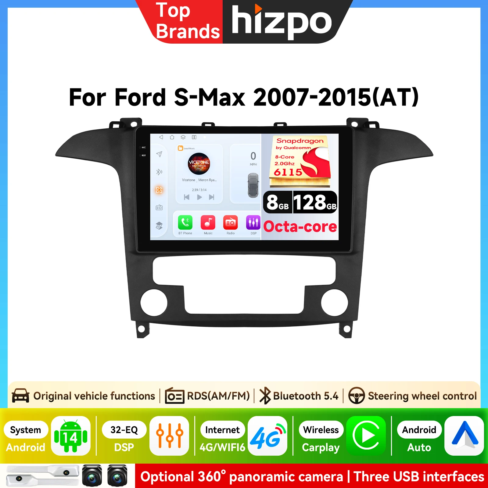 Autoradio Android pour Ford S Max S-MAX 2007 - 2015, écran Carplay, système intelligent de voiture, lecteur multimédia vidéo, navigation GPS