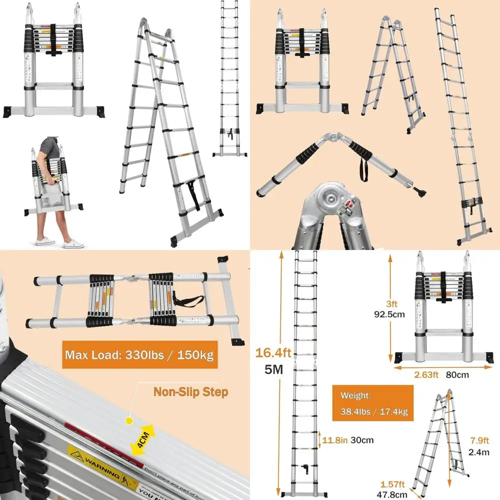 سلم محمول عالي التحمل بإطار على شكل حرف A بطول 16.4 قدمًا مع 8 خطوات للاستخدام متعدد الأغراض #1