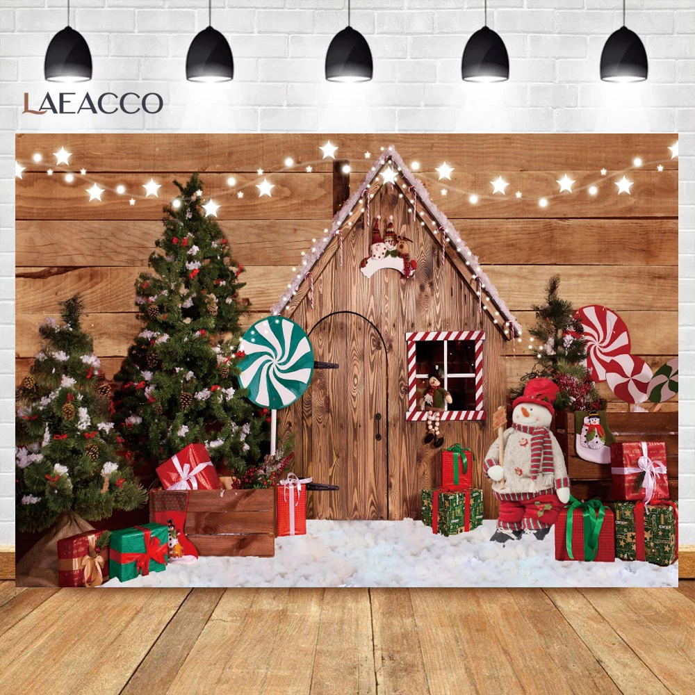 Merry Christmas Backdrop White Wooden Barn Door Xmas Tree Baby Adult Portrait Brick Wall Photography Background Photo Studio