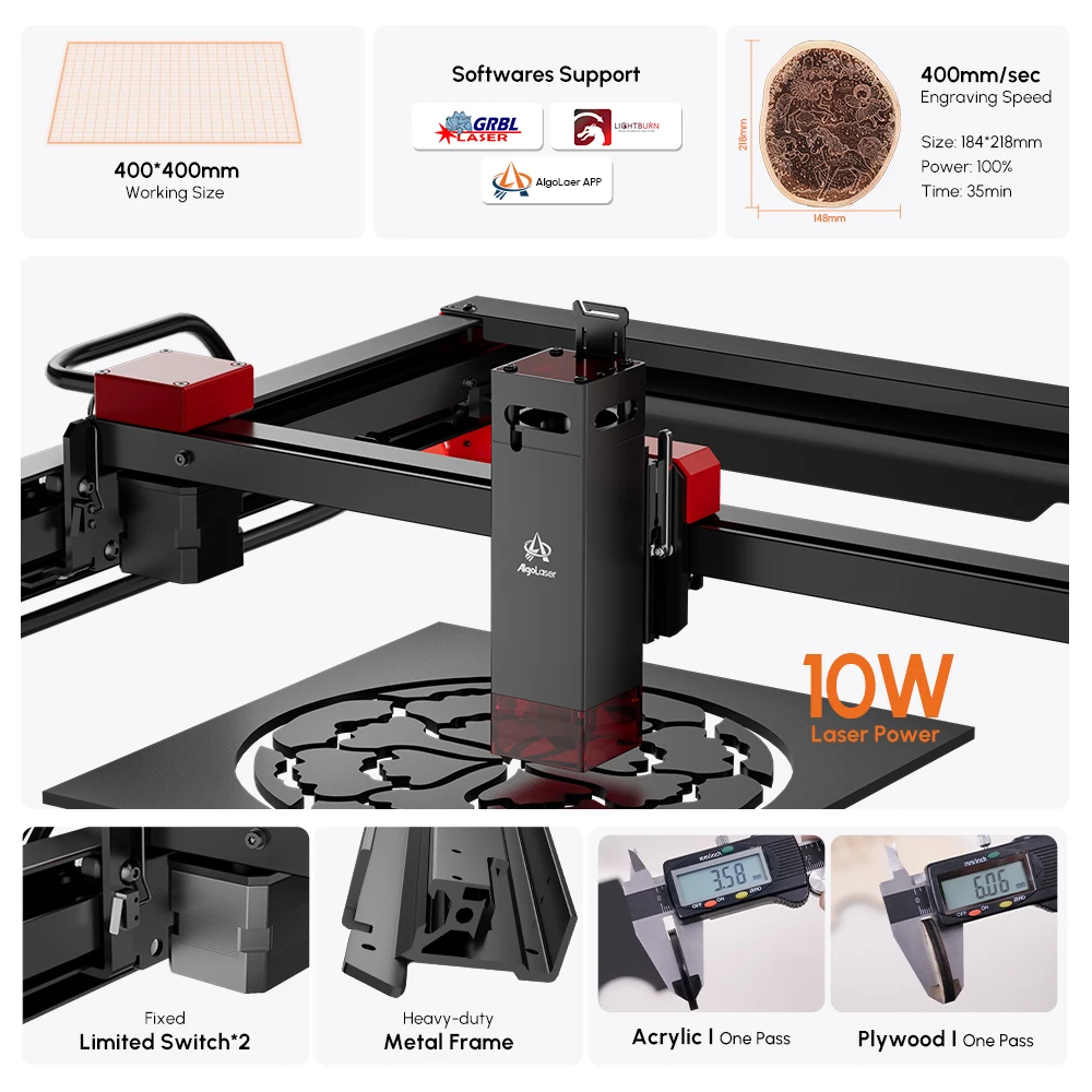 Ship from Brazil Mexico AlgoLaser Alpha 10W Laser Cutter Laser Cutting Engraving Tool Herramientas for Wood MDF Glass Leather