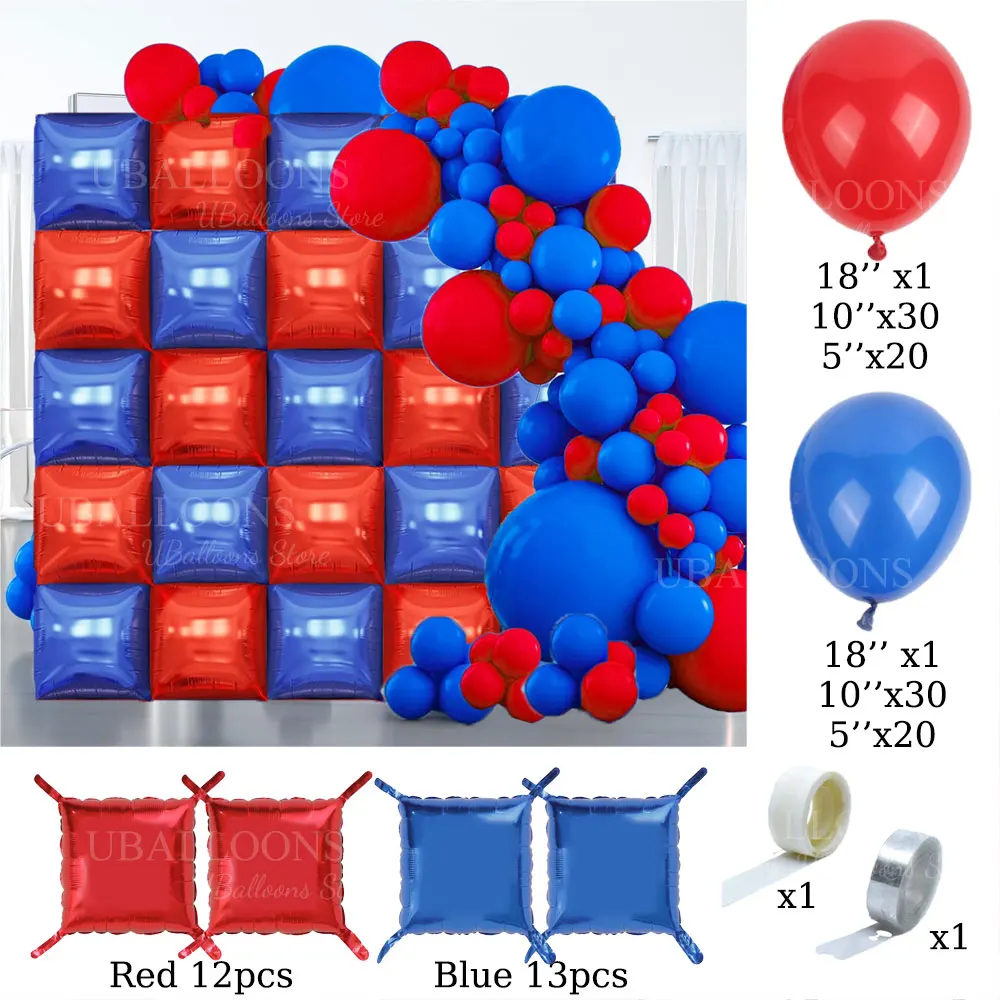 25/129 Stück rot blau quadratische Folienballons Wand rot Königsblau Luftballons Girlande für Geburtstag Abschluss Unabhängigkeit Hintergrund Dekor – Detail 2