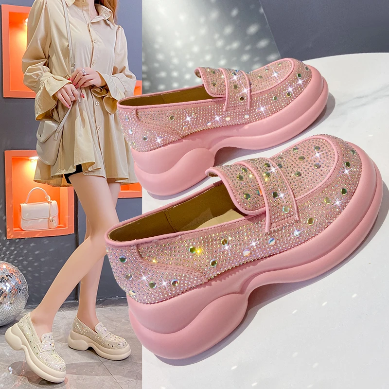 

Women's Full Diamond Luxury Shoes Casual Versatile Thick Bottom Water Diamond Sneakers Women's Mary Jane Shoes Beach Sandals