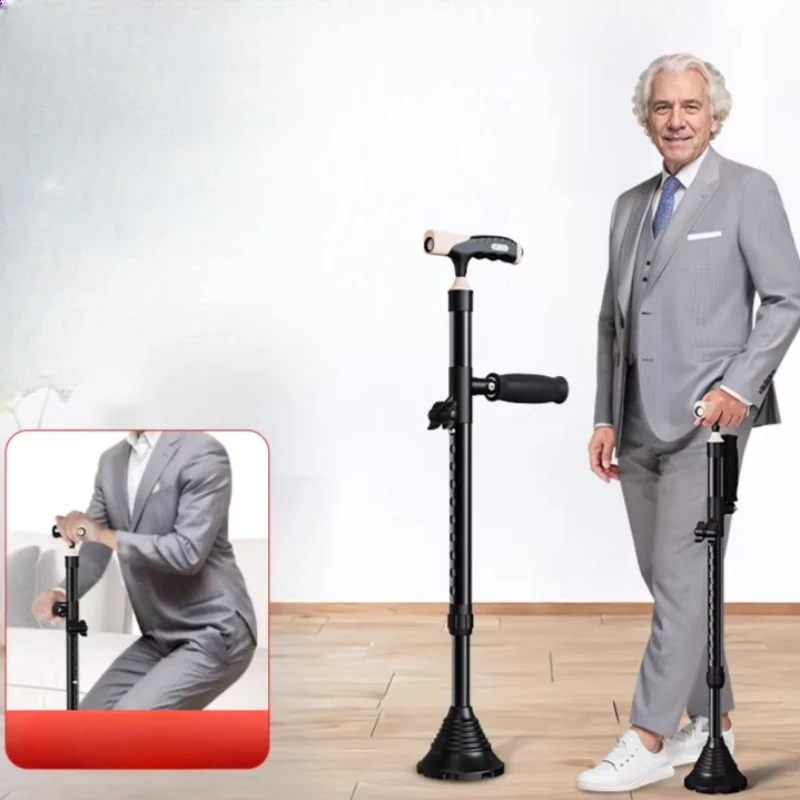 LED Light Ultra-light Telescopic Cane, Hiking Pole,Walking Stick,Assisting Walking During Hiking, Fall-proof Dual Handles Crutch