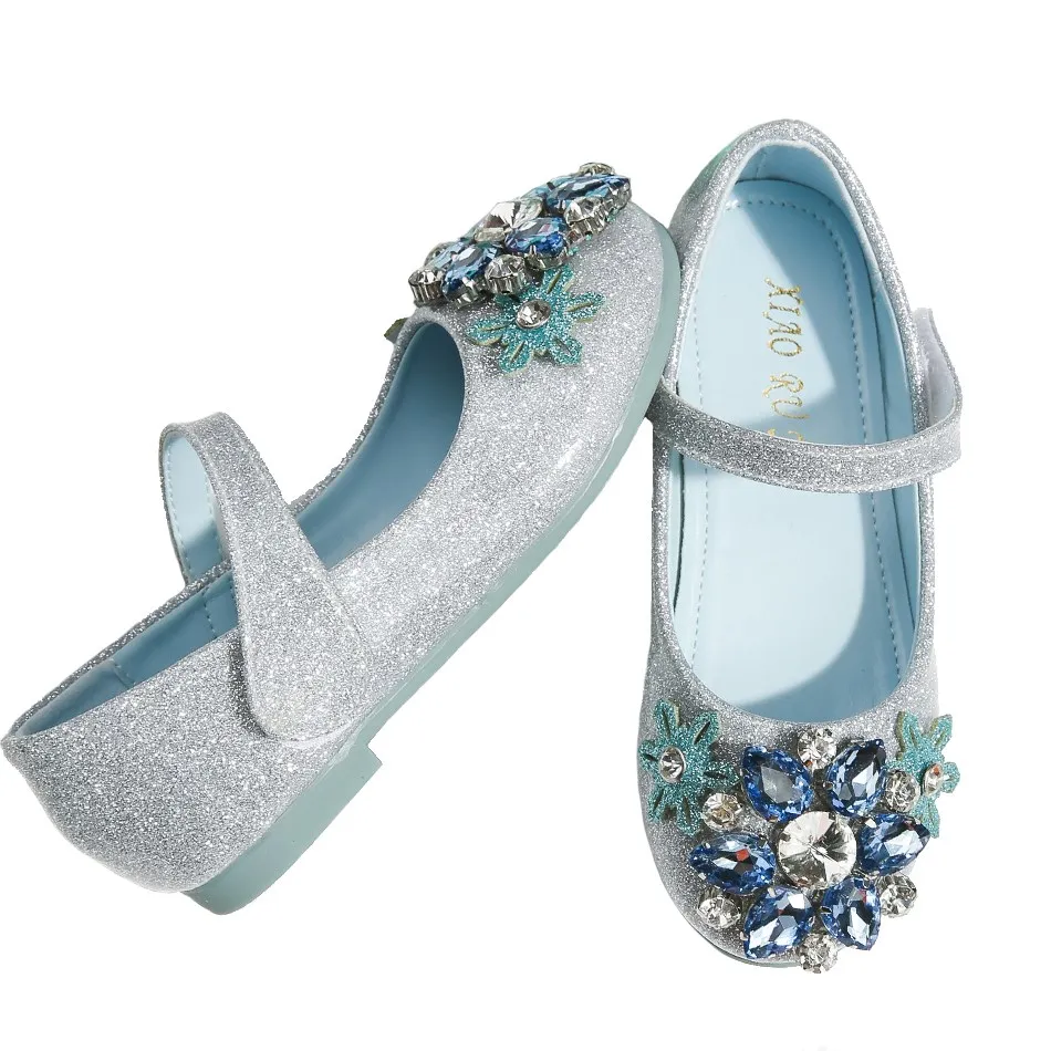 Girl Wedding Bridesmaids Pump Shoes Kids Slip on Ballerina Flats Children Rhinestone Princess Dress Shoes Silver Mary Jane Shoes