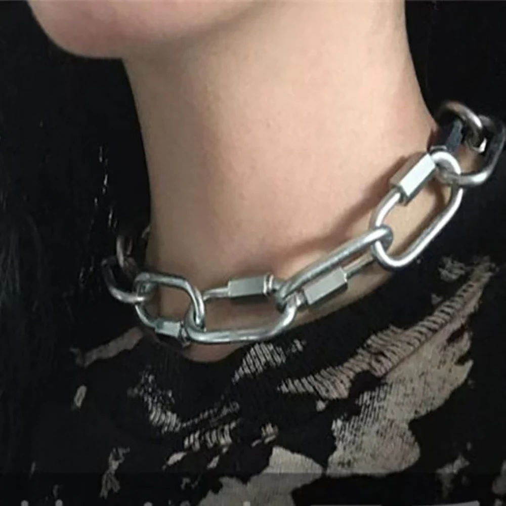 

Fashionable Hip-Hop Metal Chain Square Buckle Necklace Retro Gothic Personality Punk Trendy Cool Jewelry Accessory