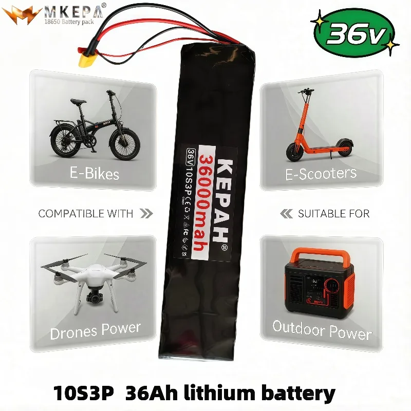 36V 36Ah 10S3P 18650 Lithium Battery Pack 500W Rechargeable E-Scooter Battery with BMS XT60 JST SYP