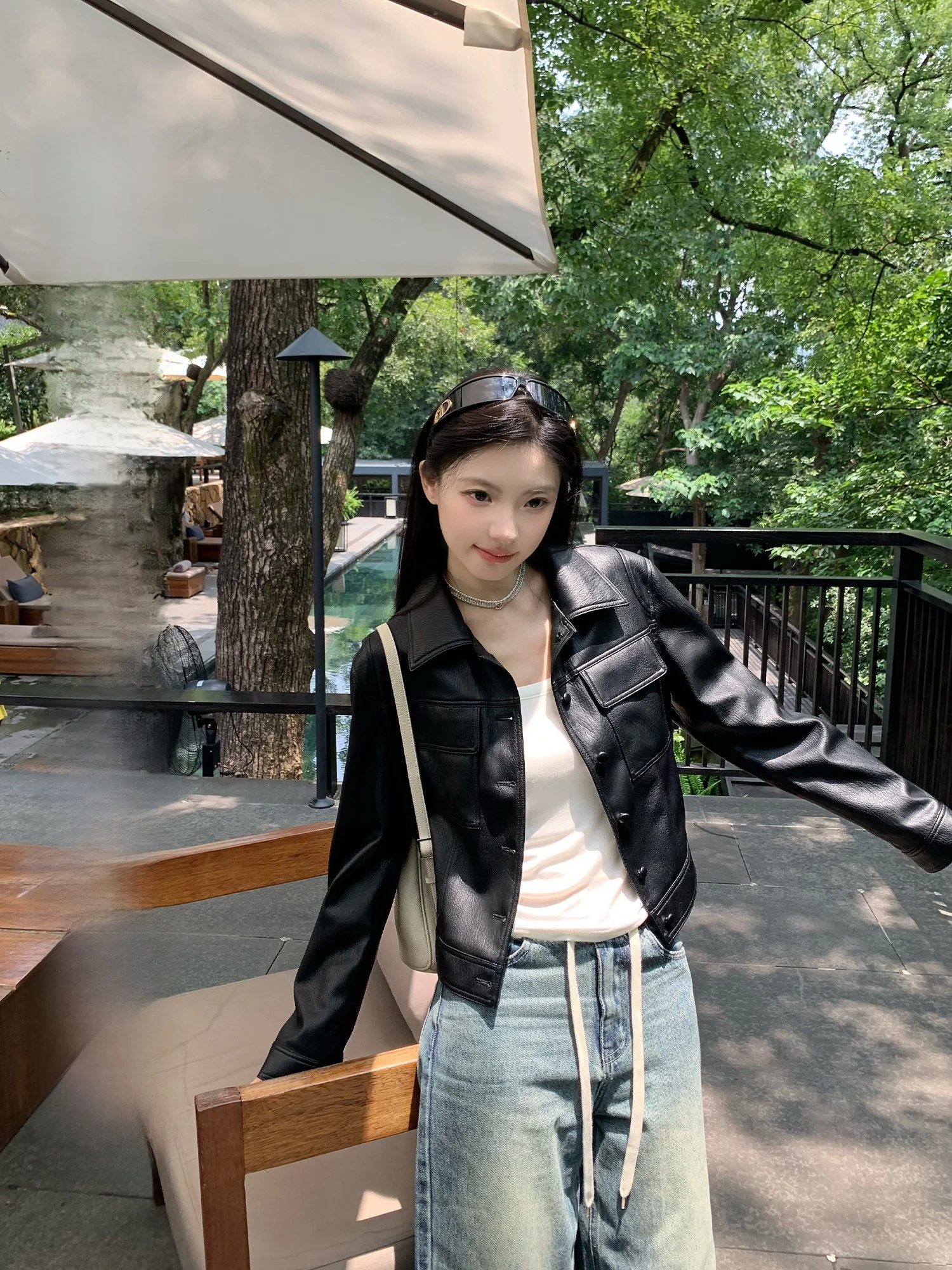 Yuzuqi Silver Town Cold Brew Bla Leather Jaet Damska Odzież Wysokiej Klasy ort Biker Sle Upper Apparel Odpowiednia Szerokość Ramion