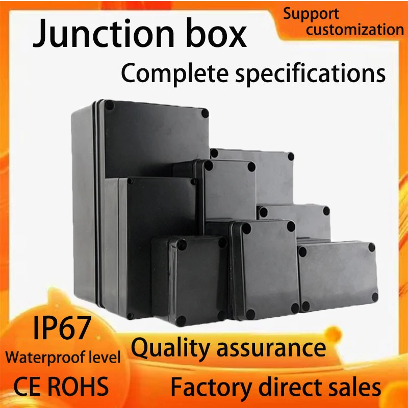 

IP67 Waterproof Black Flame Retardant Junction Box ABS Plastic Outdoor Electronic Project Enclosure Screw Cable Housing