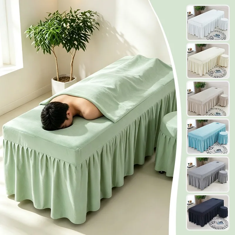 Beauty Massage Bed Cover With Hole Side Pocket Pleated Skirt Table Sheet Skin-friendly Comfortable For Skin Management Salon SPA