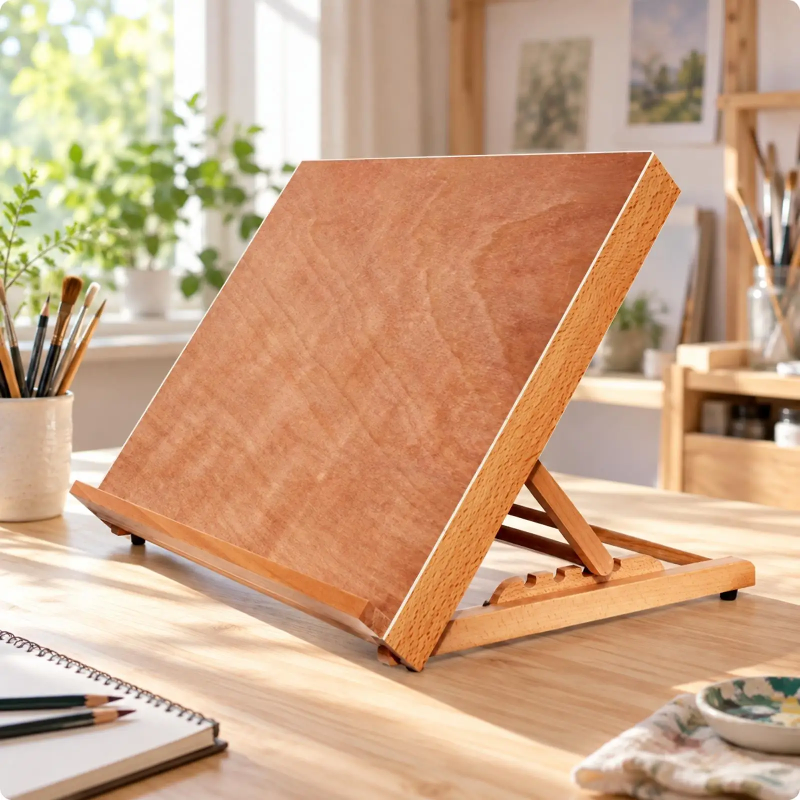 Tabletop Beech Wood Easel for Drawing Painting Folding Sketch Board Portable Art Surface Adjustable Angle for Outdoors
