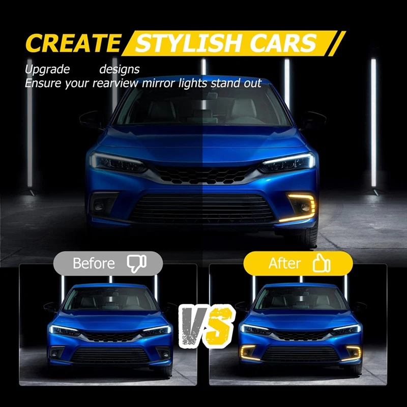 LED Daytime Running Lights For Honda Civic 11Th Gen 2021-2024 Turn Signal Lights Fog Lights Tri-Colors