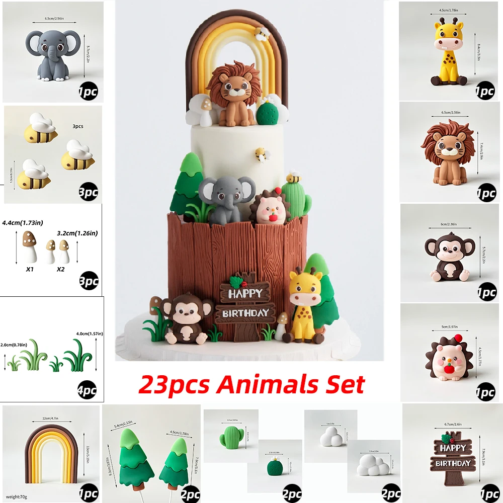Waldtier-Kuchenaufsatz, Dschungel, Löwe, Giraffe, Affe, Igel, Kaktus, Safari, Thema, Geburtstagsparty, Kuchendekoration, wilde Feier – Detail 5