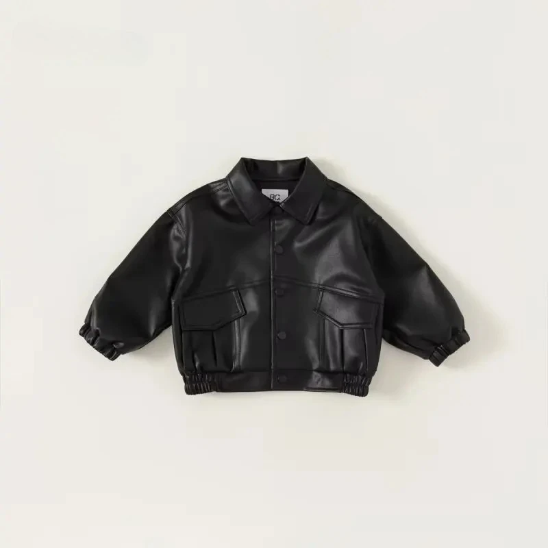 

Fashion Baby Girl Boy PU Leather Jacket Infant Toddler Child Leather Coat Spring Autumn Outwear Black Clothes