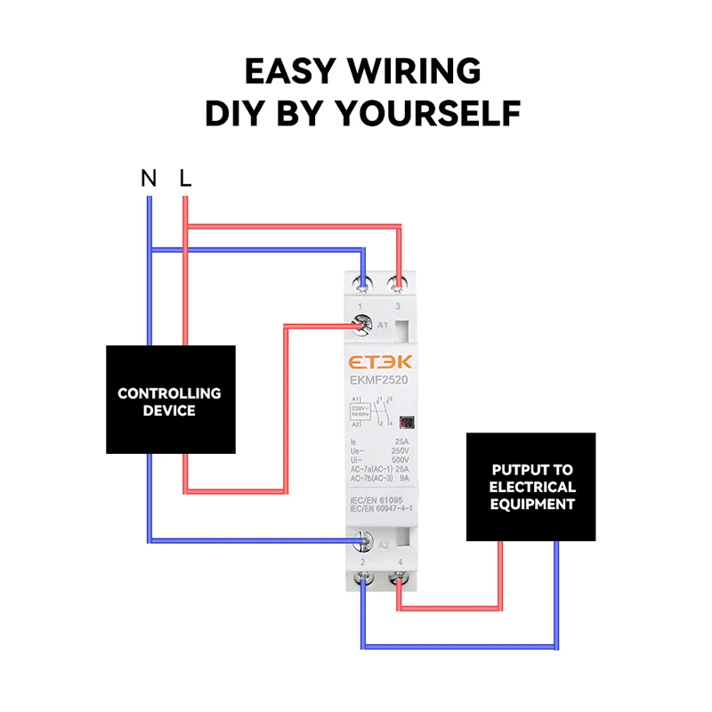 ETEK Household Modular  AC Contactor 220v Single Phase 2p 2no 2nc 1no 1nc 25A 20A 16A For Automation EKMF