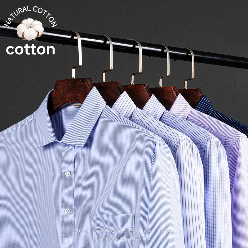 

2026 New Summer Business Striped Plaid Men's Long Sleeve Shirt 40%Cotton Formal Workwear Custom Office Uniform Shirts Man