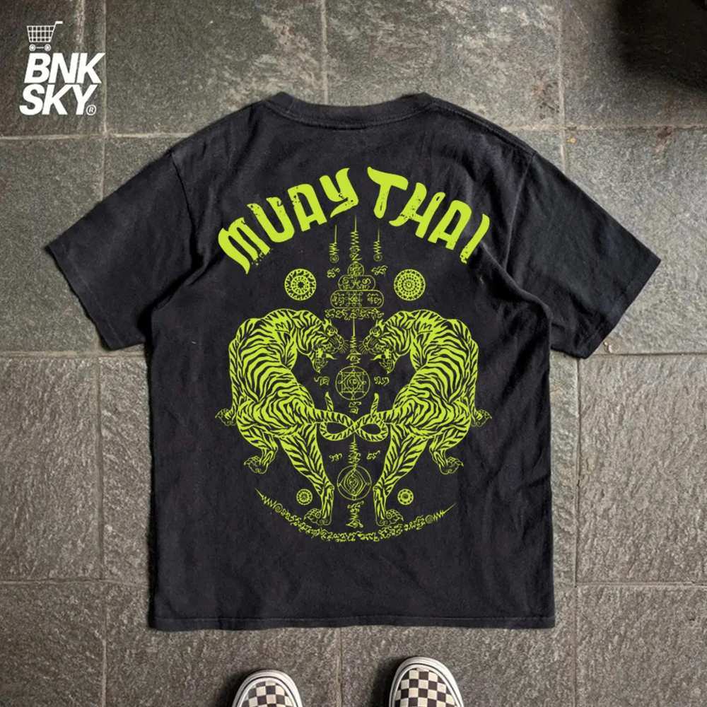 Tiger Totem Tattoo Style Streetwear Short Sleeve T-Shirt Retro Dark Series Subculture Design Cotton Breathable Men's Summer Top