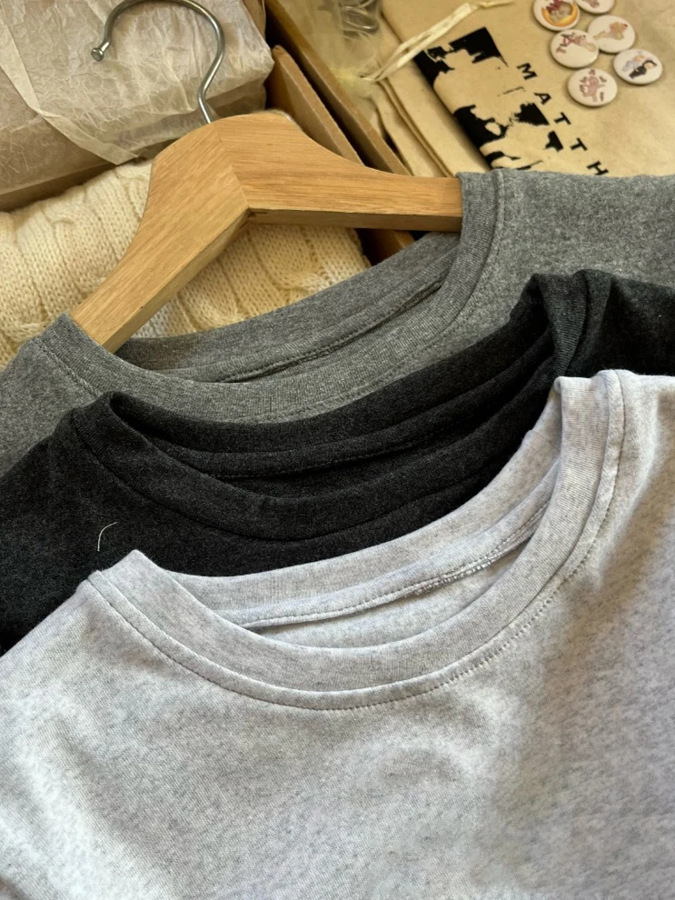 Cotton Gray Slim Basic T-shirt Woman O-Neck Short Sleeve Soft Cotton Tees Summer Casual Simple Streetwear Tshirt New Y2k Tops