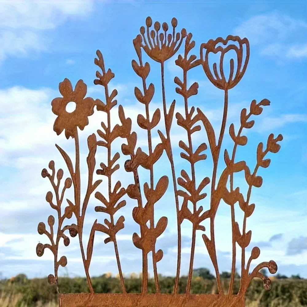 Enchanting Tiki-Inspired 1PC Rustic Metal Wildflower Garden Stake – Add a Touch of Magic to Your Lawn & Pots.Captivating Vintage