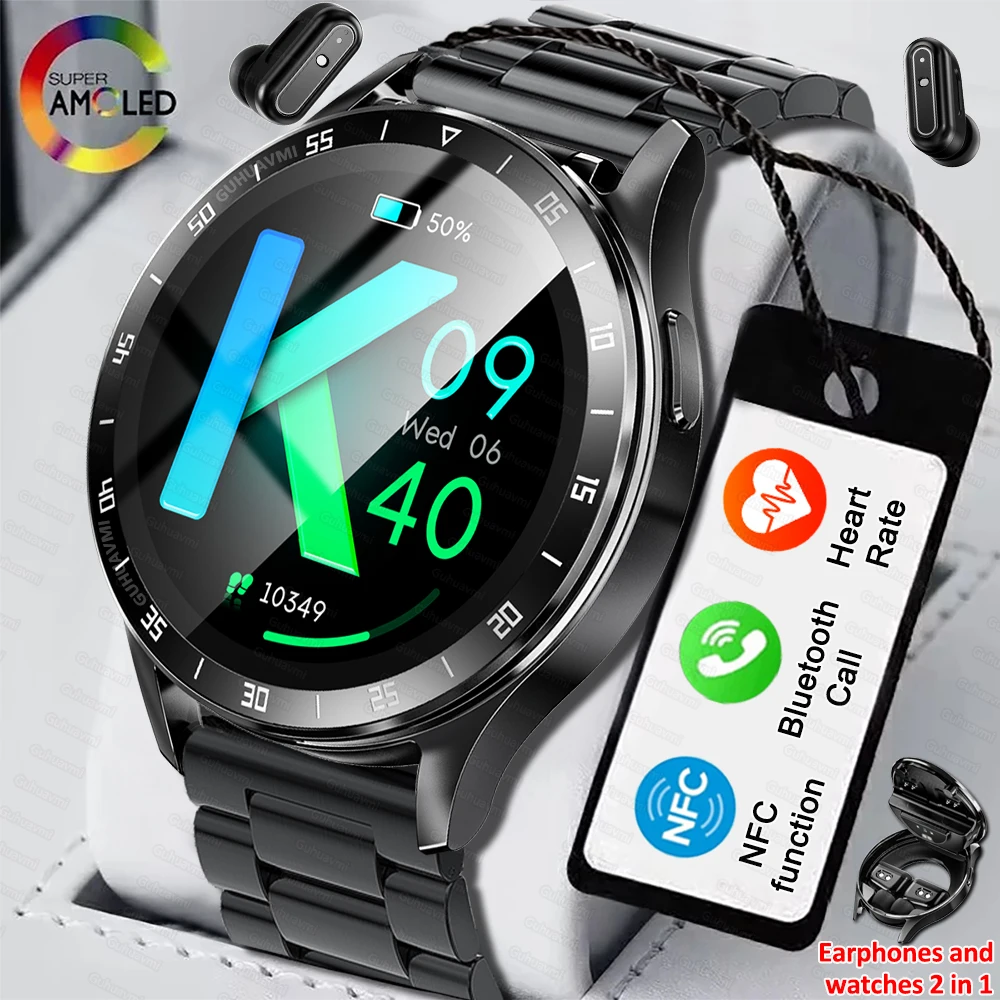 

TWS Earphone Smartwatch Men Music HIFI Stereo Heart rate Blood Pressure Sport Waterproof NFC Smartwatch For Huawei Xiaomi Clock