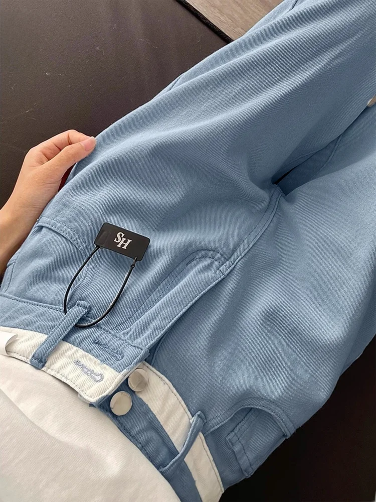 

Light Wash Straight Leg Jeans Women's High Waist Slimming Large Size Floor Length Loose Wide Leg Pants Casual Denim Trousers