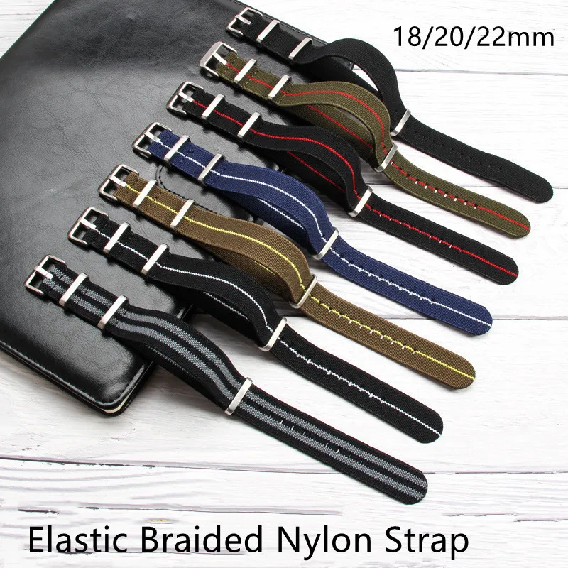 18/20/22mm Elastic woven nato watch strap Nylon Universal wristband Breathable comfortable watchband for Omega Seiko IWC Casio