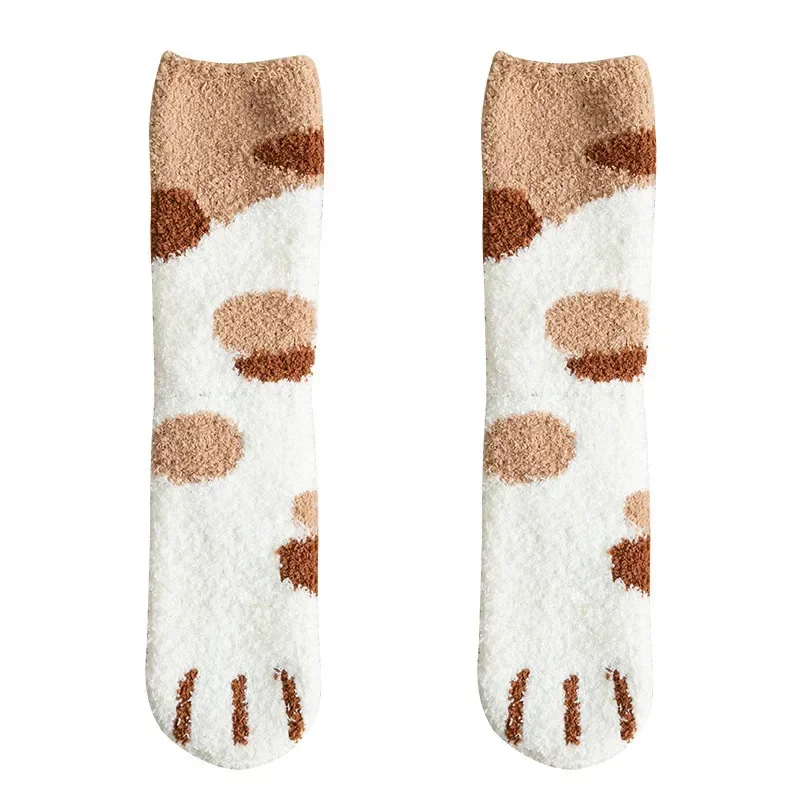 Plush Winter Cute Style Cat Paw Cartoon Pattern Women Cotton Socks Super Soft For Female Stay in the house Sleeping Floor Sox