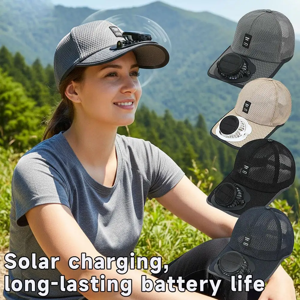 Solar Fan Hat USB Rechargeable Sunscreen Cap Cooling Built in Dual Fans Sunhat Men Women Outdoor Fishing Hiking Golf Camping