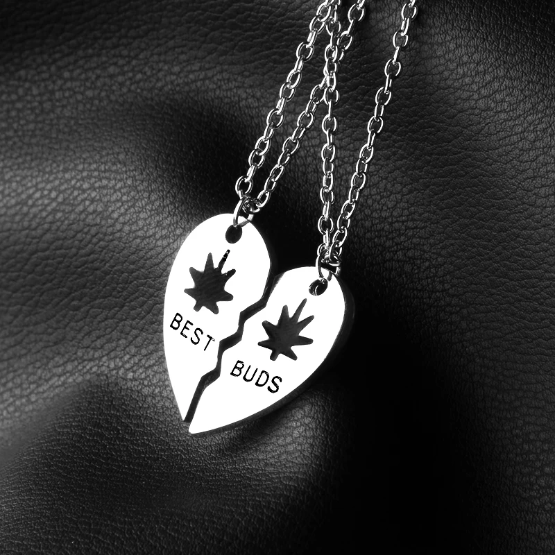 Set For 2 Pcs BFF Letter Best Buds Maple Leaf Puzzle Heart Pendant Necklace For  Friendship Lovers Couple Keepsake Gift