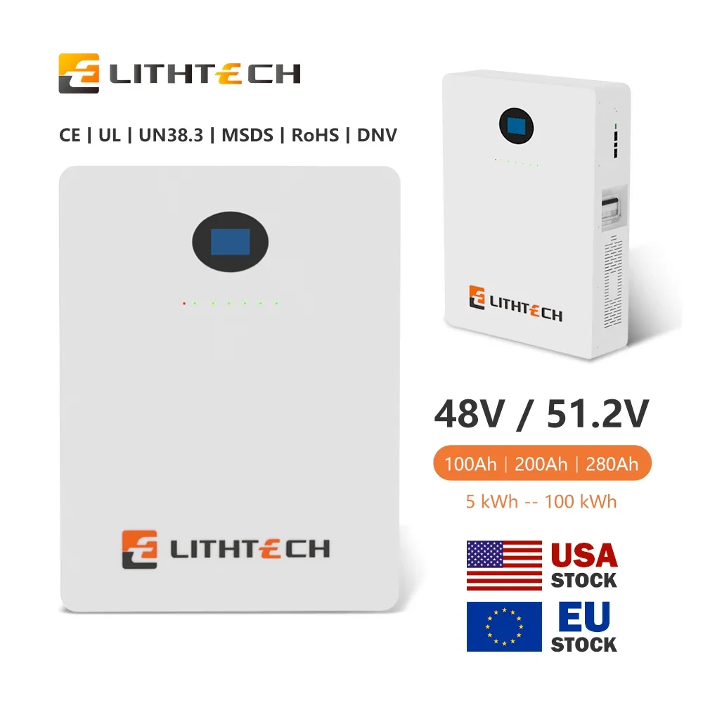 LITHTECH 5kw 10kw 15kw lifepo4 48v 51.2v 5kwh 15kwh 20kwh home solar power storage wall mount lithium battery