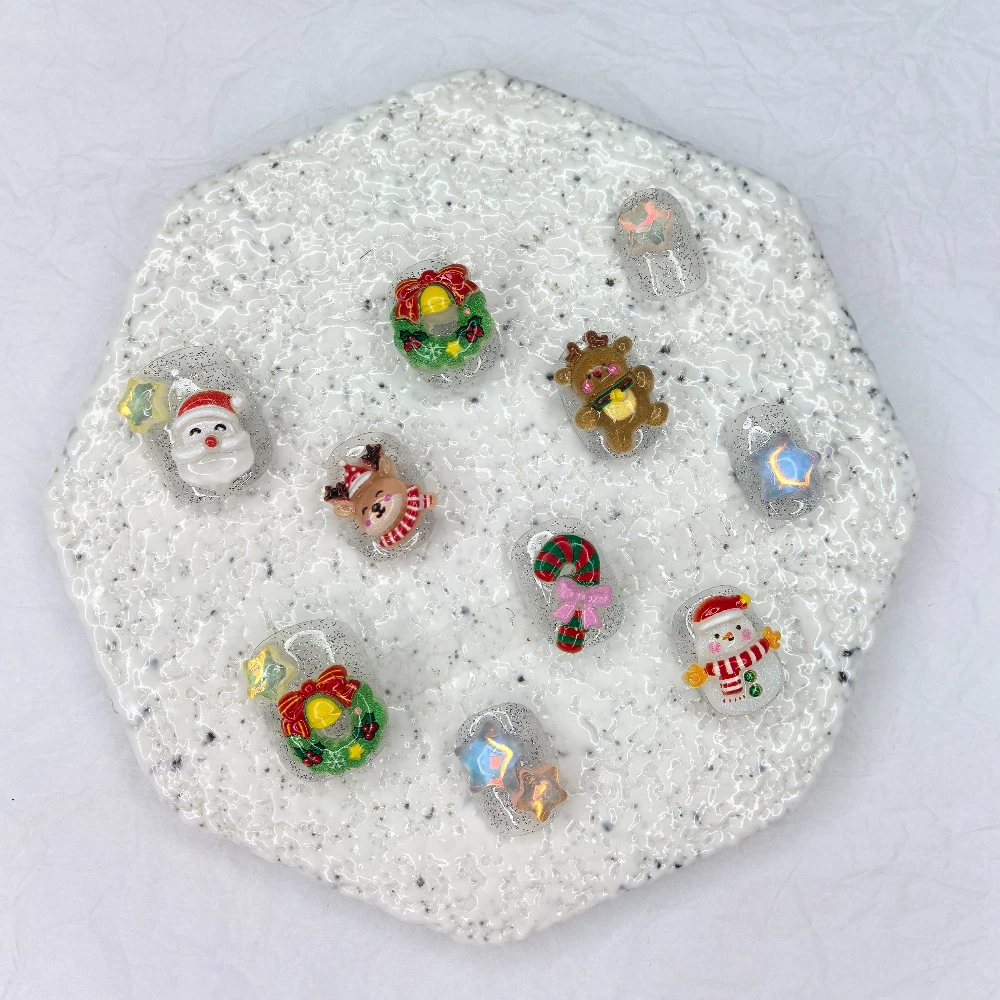 10 قطع الكرتون ستار جارلاند موس بريق اليدوية اضغط على الأظافر لطيف الشتاء ثلج عيد الميلاد الأظافر وهمية للإزالة قابلة لإعادة الاستخدام