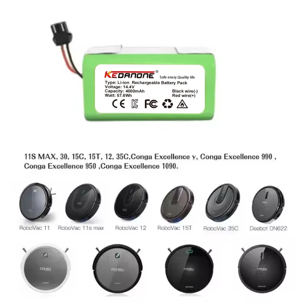 

4S1P 14.4V 3500mAh Li-ion Battery for Conga Excellence 990 1090 Ecovacs Deebot N79S N79 DN622 Eufy Robovac 11 11S 12 35C X500